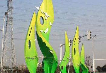 樹葉雕塑觀賞型，小區(qū)雕塑，園林烤漆樹葉雕塑優(yōu)價