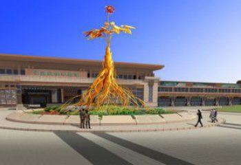 人參雕塑定做，小區(qū)雕塑，彩色人參樹雕塑制造商