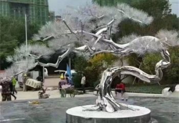 松樹雕塑制造商，美陳雕塑，不銹鋼松樹雕塑廠家