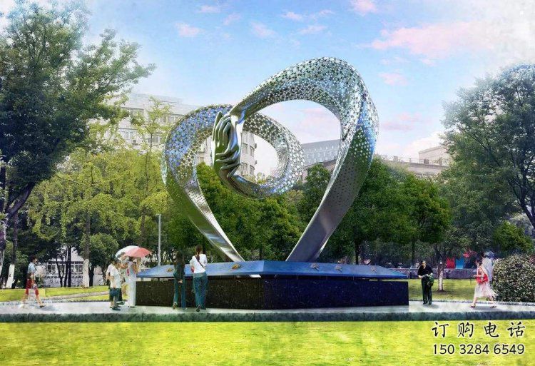 心形雕塑承接，陸地?cái)[件，不銹鋼鏡面心形雕塑制造商
