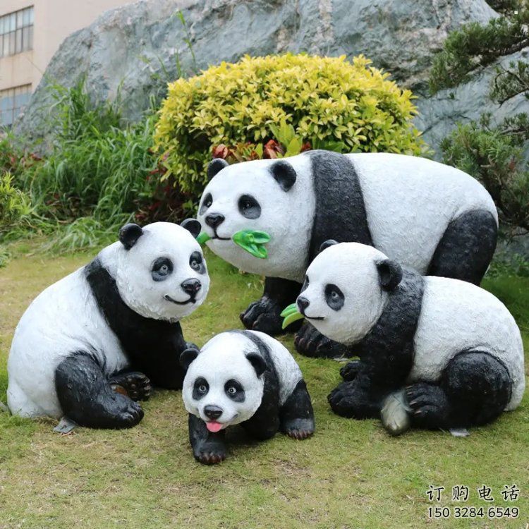 熊貓雕塑觀賞型，公園小品，仿真熊貓雕塑常用