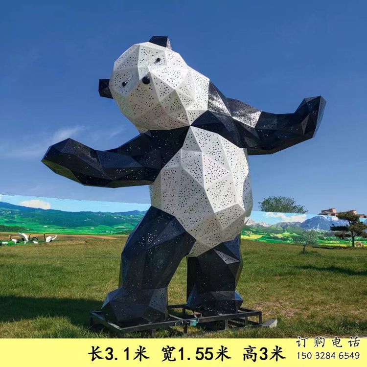 熊貓雕塑擺件，彩鋼制作，大型切面熊貓雕塑公司展品