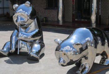 熊貓雕塑通用，街景小品，不銹鋼熊貓雕塑制造