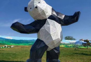熊貓雕塑擺件，彩鋼制作，大型切面熊貓雕塑公司展品