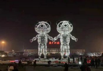 金屬熊貓雕塑制造，景觀雕塑，鏤空熊貓雕塑制作廠家