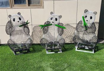 室外熊貓雕塑展品，公園小品，鏤空熊貓雕塑廠家供需