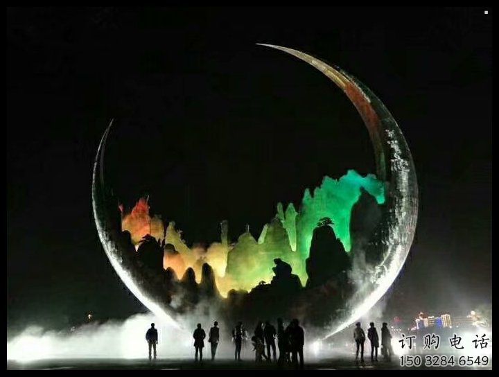城市月牙雕塑，網(wǎng)格體育雕塑，古銅效果