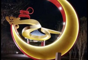 制造月亮雕塑廠家，地標(biāo)擺件，烤漆鏤空月亮雕塑精選