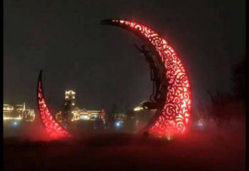 公園月亮牙雕塑，噴砂發(fā)光雕塑，鍛造工藝
