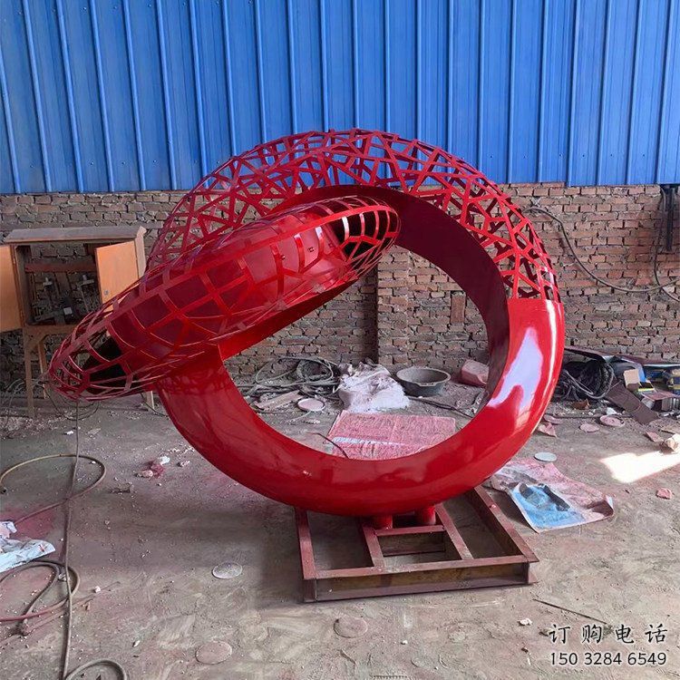 公共雙環(huán)雕塑訂做，城市裝飾，庭院不銹鋼雙環(huán)雕塑展品