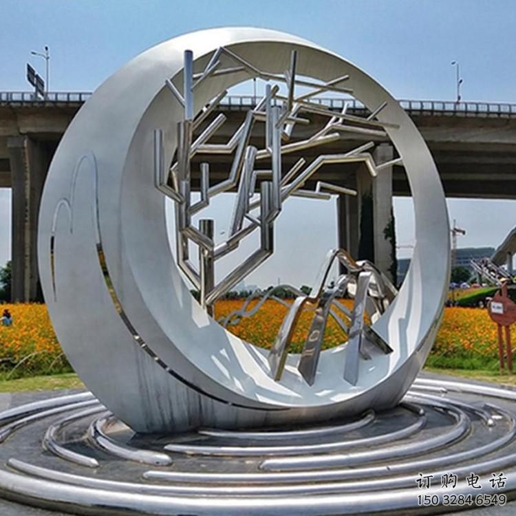 大型圓環(huán)雕塑公司，花園小品，不銹鋼圓環(huán)雕塑提供