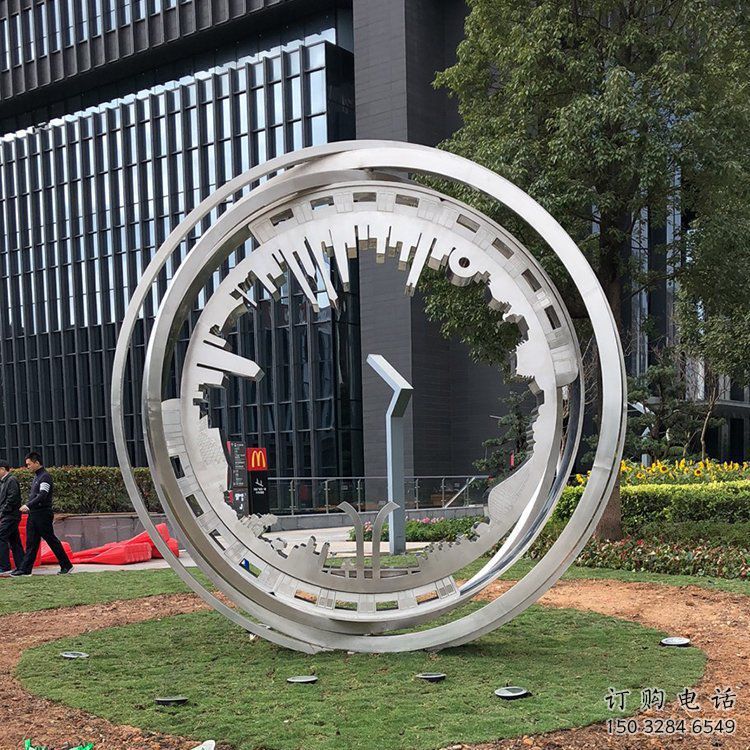 圓圈雕塑定制，村標概念，景觀不銹鋼圓圈雕塑預定
