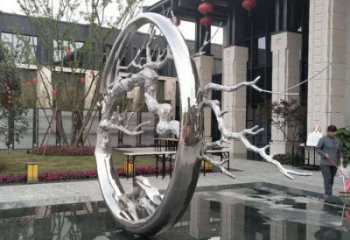 圓環(huán)樹雕塑定制，市標雕塑，不銹鋼圓環(huán)樹雕塑定做