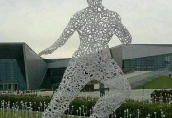 鏤空李小龍雕塑制造，街景小品，鐵藝人物雕塑優(yōu)價
