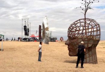 鏤空人頭像雕塑供應(yīng)，城區(qū)小品，鐵藝人頭像雕塑制造商