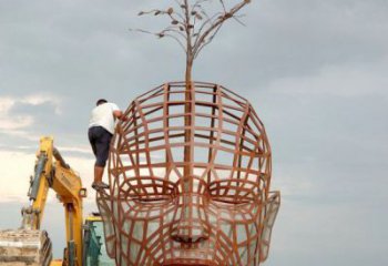 鐵藝人頭像雕塑制造商，室外軟裝，鏤空人頭像雕塑制作承接