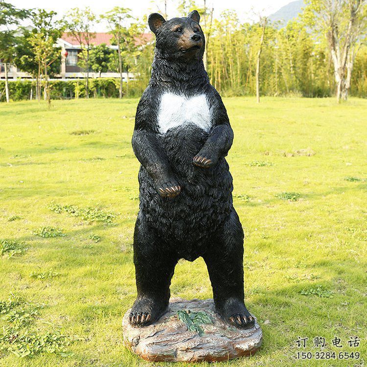馬鞍山街道黑熊雕塑，仿真動物雕塑，古銅效果