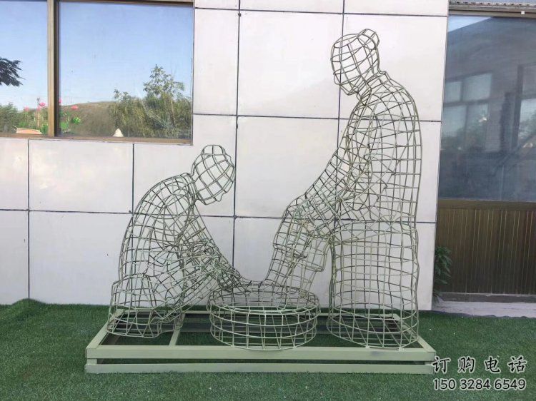 宣城鏤空洗腳雕塑制作，園林裝飾，鐵藝孝道人物雕塑