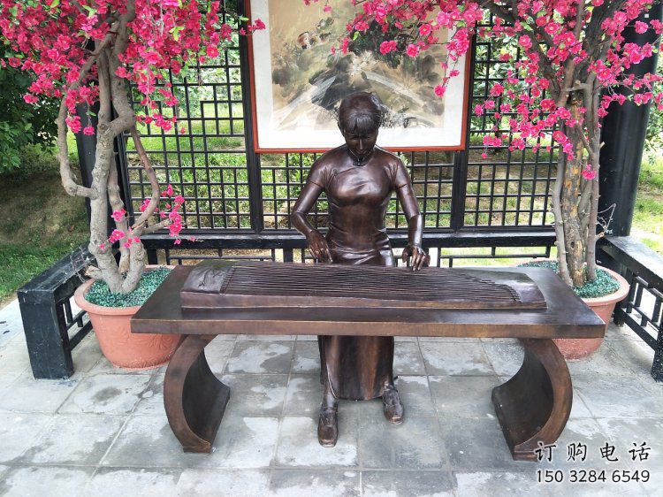 文昌彈古箏雕塑廠家，景觀概念，民俗人物雕塑通用