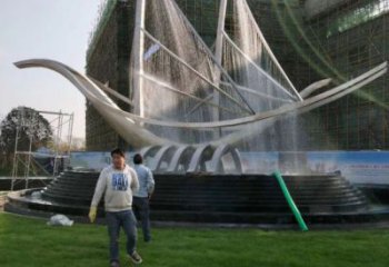 嘉峪關(guān)帆船噴泉雕塑，水景水秀組合，旱地帆船噴泉雕塑廠家