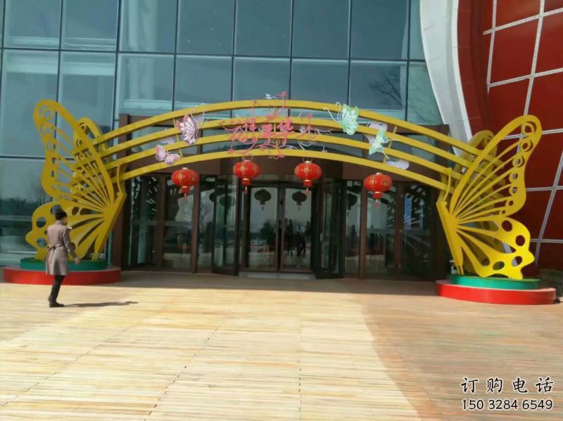 文昌蝴蝶拱門(mén)雕塑，鏤空烤漆效果，不銹鋼小區(qū)標(biāo)識(shí)雕塑