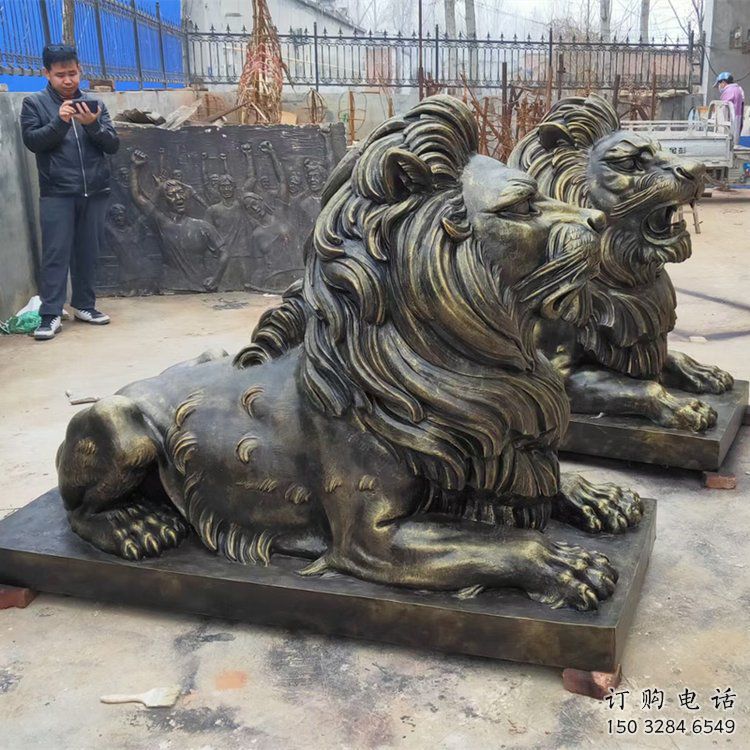 湘潭大型趴獅雕塑，仿銅動物雕塑，玻璃鋼獅子雕塑制作