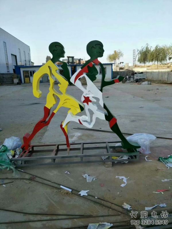 大武口賽跑雕塑，鏤空工藝制作，不銹鋼烤漆體育人物雕塑