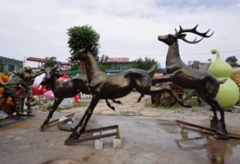 南岸戶外小鹿批發(fā)，動物雕塑，梅花鹿銅雕塑供求
